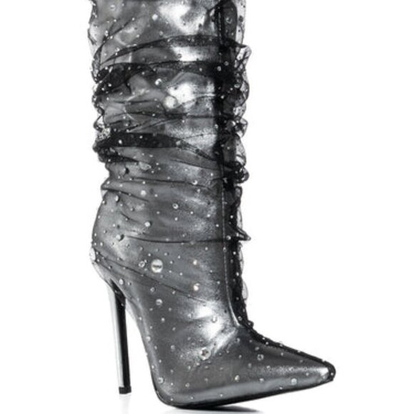 AZALEA WANG " SHEERED TRANSPARANCY " SILVER EMBELLISHED BOOT( BRAND NEW !!!!! - Picture 1 of 4